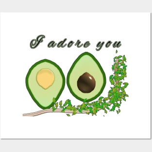 2 Avocado halves on a vine Posters and Art